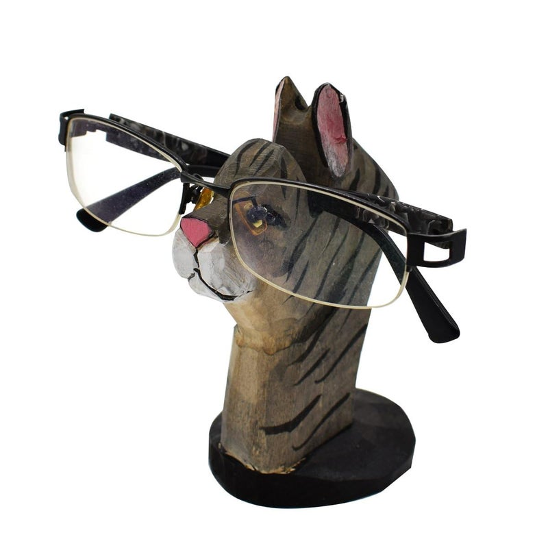 VIPbuy Hand Carved Wood Eyeglasses Spectacle Sunglasses Holder Stand Animal Shaped Home Office Desk Dcor Cat
