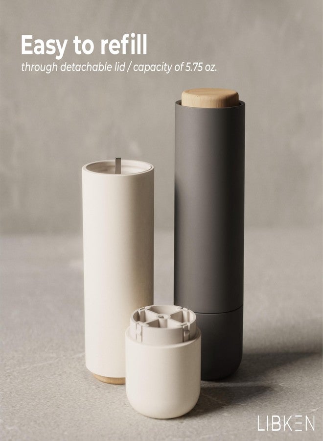 LIBKEN Salt & Pepper Grinder Set - Adjustable Ceramic Grinder - Premium Spice Shaker - Condiments Dispenser - Easy to Refill - Quality Wood and Steel - 6.4''H x 2.2''W (White and Grey) - Image 4