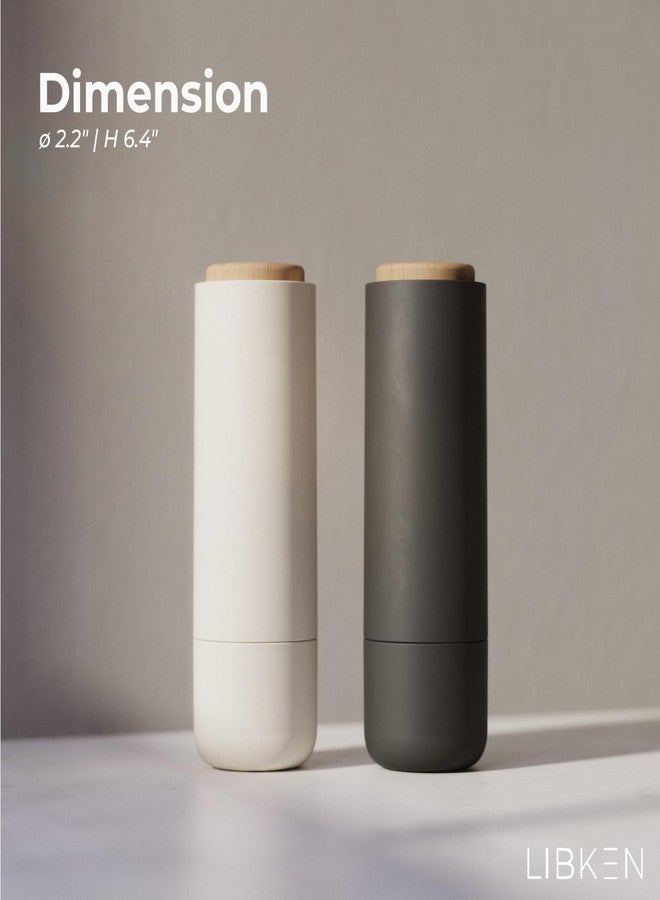 LIBKEN Salt & Pepper Grinder Set - Adjustable Ceramic Grinder - Premium Spice Shaker - Condiments Dispenser - Easy to Refill - Quality Wood and Steel - 6.4''H x 2.2''W (White and Grey) - Image 3