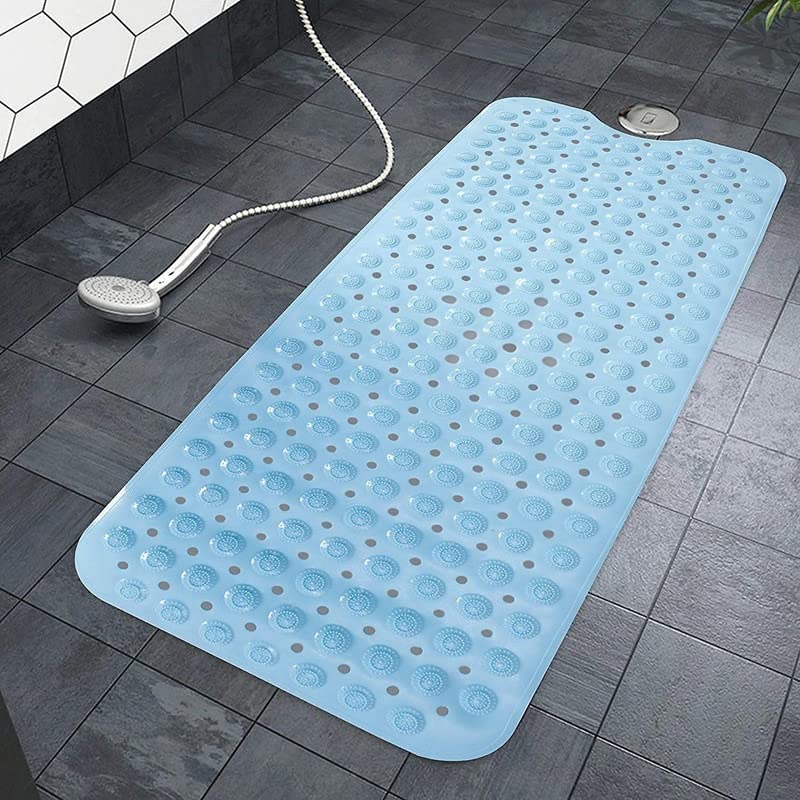 SKAIV SKAIV Soft NoSlip Nonskid Rubber Bath Mat for Tub Shower with Drain Holes and Suction Cup Pack of 1 40 x 100 Blue - Image 1