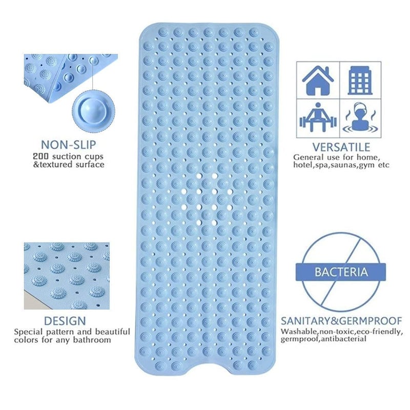 SKAIV SKAIV Soft NoSlip Nonskid Rubber Bath Mat for Tub Shower with Drain Holes and Suction Cup Pack of 1 40 x 100 Blue - Image 5
