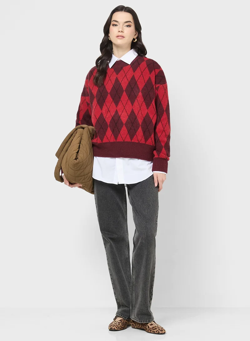 Ginger Knitted Acrylic Checkered Sweater