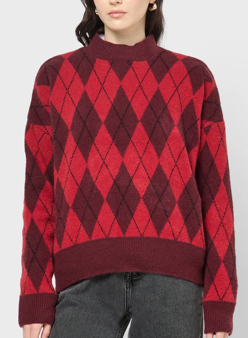Ginger Knitted Acrylic Checkered Sweater