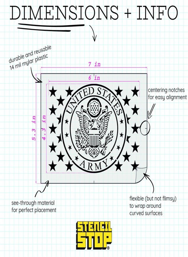 Stencil Stop US Army Logo with Stars Stencil - Reusable for DIY Projects, Painting, Drawing, Crafts - 14 Mil Mylar Plastic (6 x 4.13 inches) - Image 2