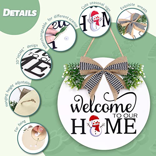 SNILOAW Interchangeable Welcome Sign for Front Door - Solid Wooden Welcome Wreaths with 16 Seasonal Holiday Icons Front Door Decor for Farmhouse Hanging, Valentine's, Easter Christmas Housewarming Gift Decor - Image 3