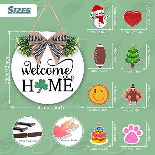 SNILOAW Interchangeable Welcome Sign for Front Door - Solid Wooden Welcome Wreaths with 16 Seasonal Holiday Icons Front Door Decor for Farmhouse Hanging, Valentine's, Easter Christmas Housewarming Gift Decor - Image 4