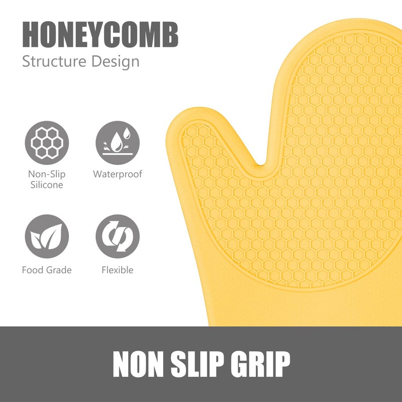 Rorecay Silicone Oven Mitts and Pot Holders Sets: Heat Resistant Silicone Oven Mittens with Mini Oven Gloves Hot Pads Potholders for Kitchen Baking Cooking  Quilted Liner  Samoan Sun - Image 3