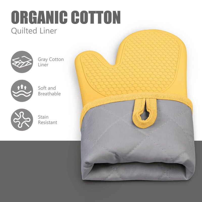 Rorecay Silicone Oven Mitts and Pot Holders Sets: Heat Resistant Silicone Oven Mittens with Mini Oven Gloves Hot Pads Potholders for Kitchen Baking Cooking  Quilted Liner  Samoan Sun - Image 4
