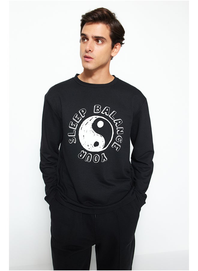 trendyol - Men's Black Regular Fit Printed Knitted Pajamas Set - Image 1