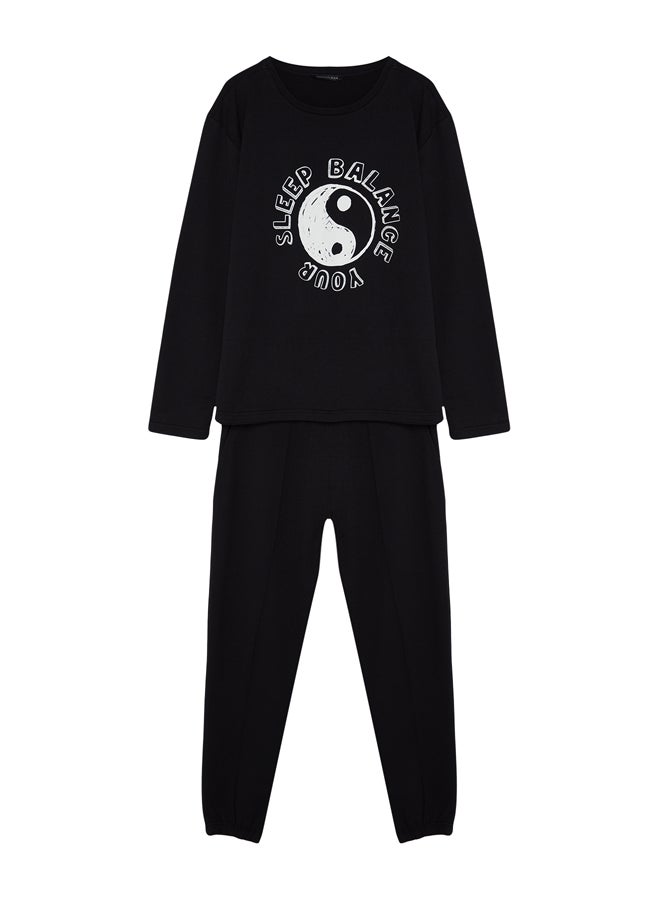 trendyol - Men's Black Regular Fit Printed Knitted Pajamas Set - Image 1