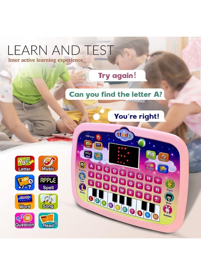 Capstro LED Screen Kids Learning Tablet with Dual Functionality – ABC, Words, Quiz, Piano Keys, Numbers 1–10 & Animal Sounds | Interactive Early Educational Electronic Pad for Boys & Girls – Candy Pink - Image 2