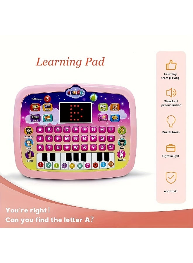 Capstro LED Screen Kids Learning Tablet with Dual Functionality – ABC, Words, Quiz, Piano Keys, Numbers 1–10 & Animal Sounds | Interactive Early Educational Electronic Pad for Boys & Girls – Candy Pink - Image 3