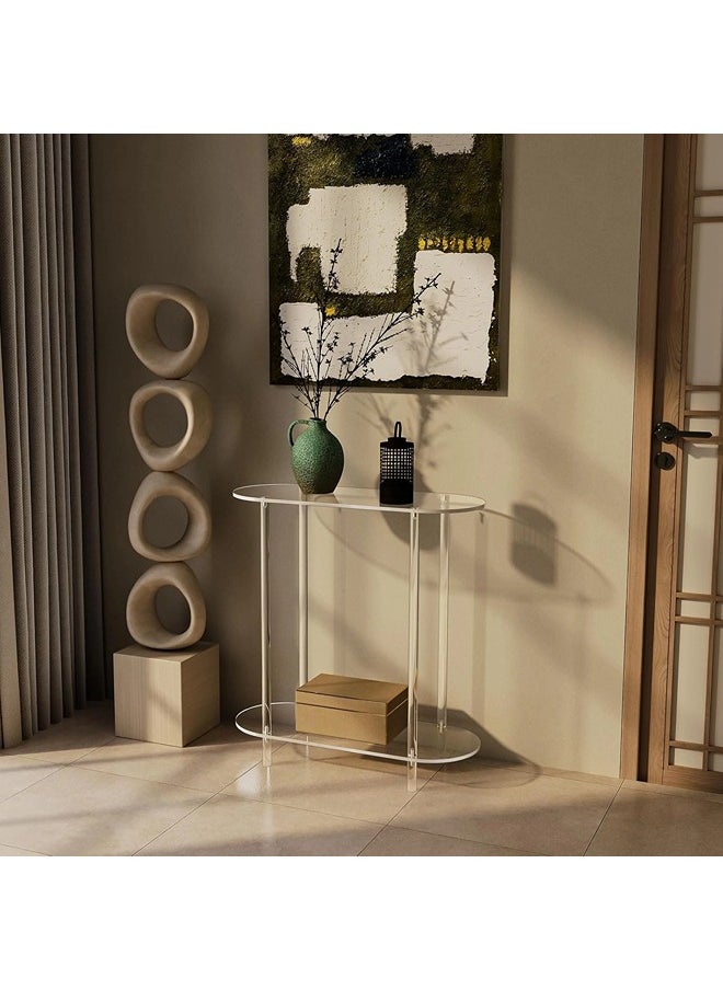 ShebSheb Clear Acrylic Narrow Console Table,2 Tiers Bed Side Table,Narrow Side Table for Bedroom, Bathroom, Living Room, Foyer 40x20x40 cm  - Image 3