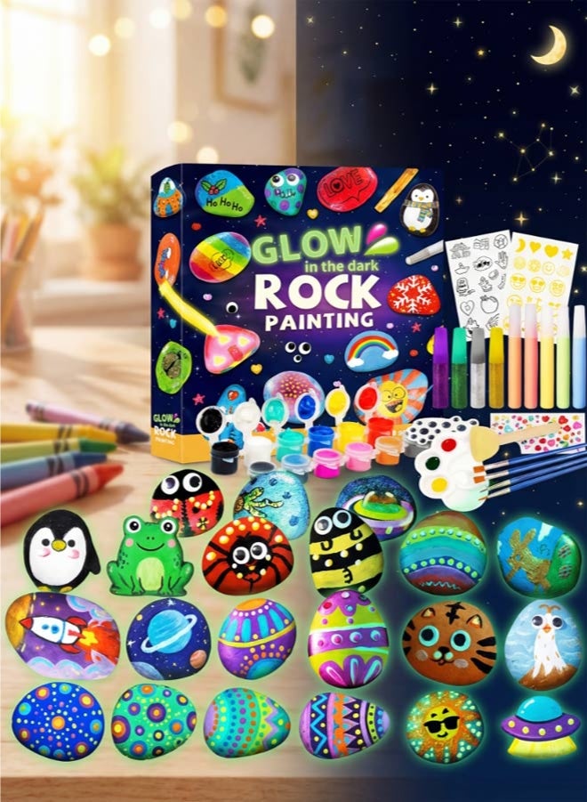 Glow-In-The-Dark Rock Painting Kit,Creative Arts Crafts DIY Supplies,50+ Designs for Kids Painting Gifts Family Activity Birthday Present - Image 1