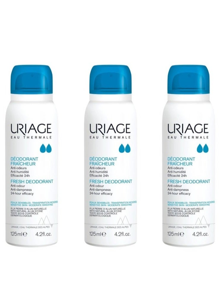 Uriage Deodorant Fresh Deodorant Spray 125ml (Pack of 3) - Image 1