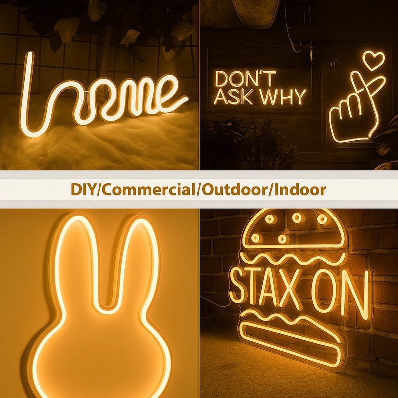 Gesto شريط إضاءة نيون LED بطول 16.4 قدم مع محول 12 فولت | ضوء مرن قابل للقطع ومقاوم للماء لتزيين الجدران، الزينة الداخلية والخارجية، الأسماء المخصصة، اللافتات وإضاءة ديوالي - أبيض دافئ - Image 5