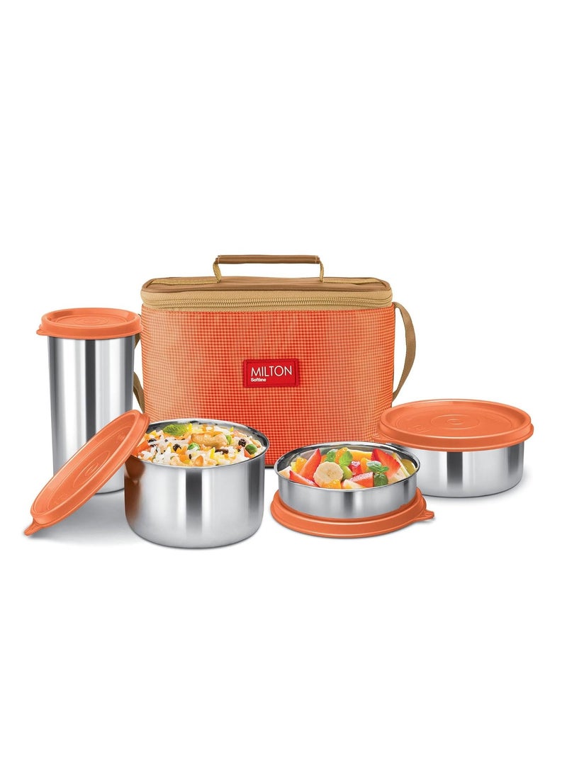 Milton Milton delicious lunch box with insulated fabric jacket, three stainless steel containers 210 ml, 340 ml, 500 ml and tumbler 380 ml, leak-proof lunch box  - Image 1