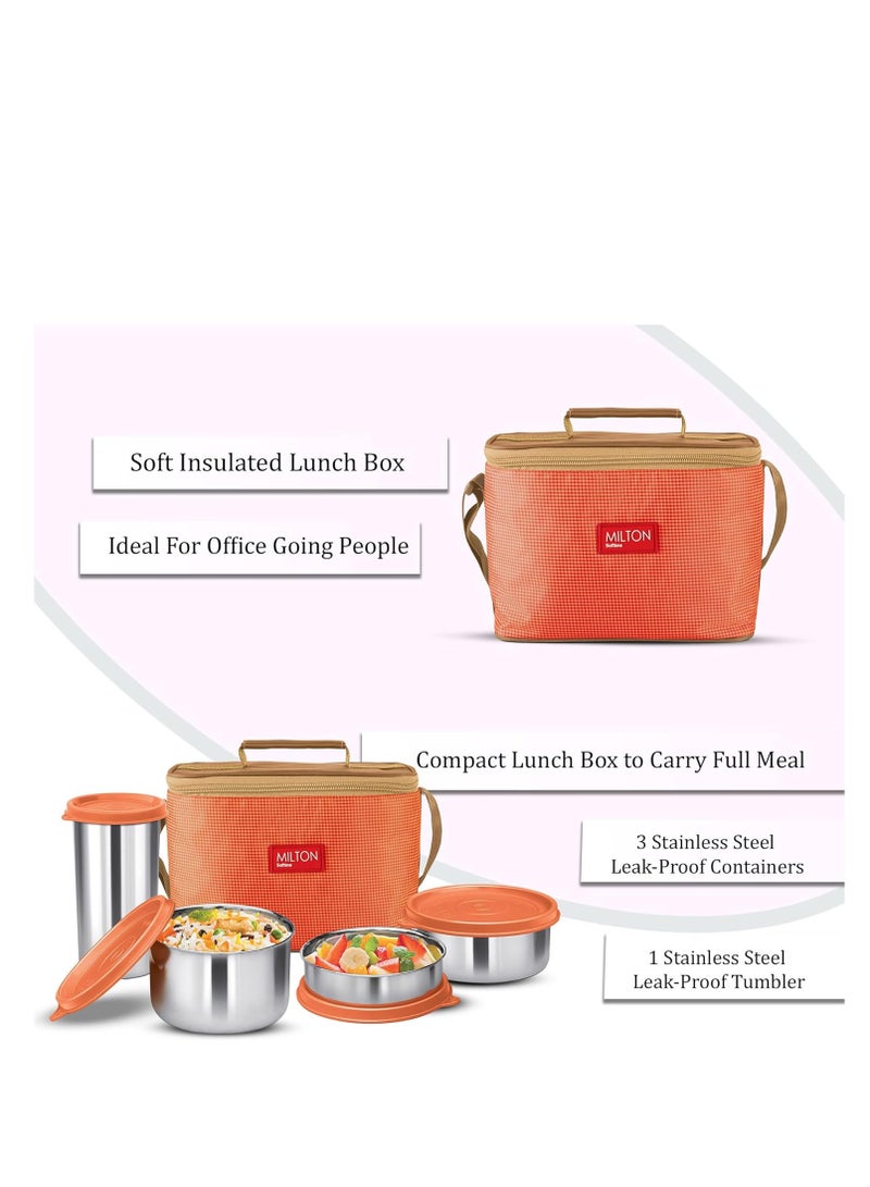Milton Milton delicious lunch box with insulated fabric jacket, three stainless steel containers 210 ml, 340 ml, 500 ml and tumbler 380 ml, leak-proof lunch box  - Image 2