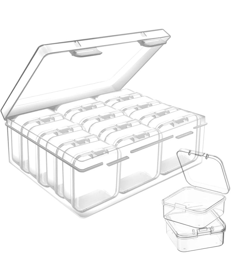 NUDFSY 12 Pack Transparent Jewellery Organizer Boxes Durable Plastic Storage Containers for Earrings Rings Small Multipurpose DIY Friendly (Each 5.5cm*5.5cm) - Image 1