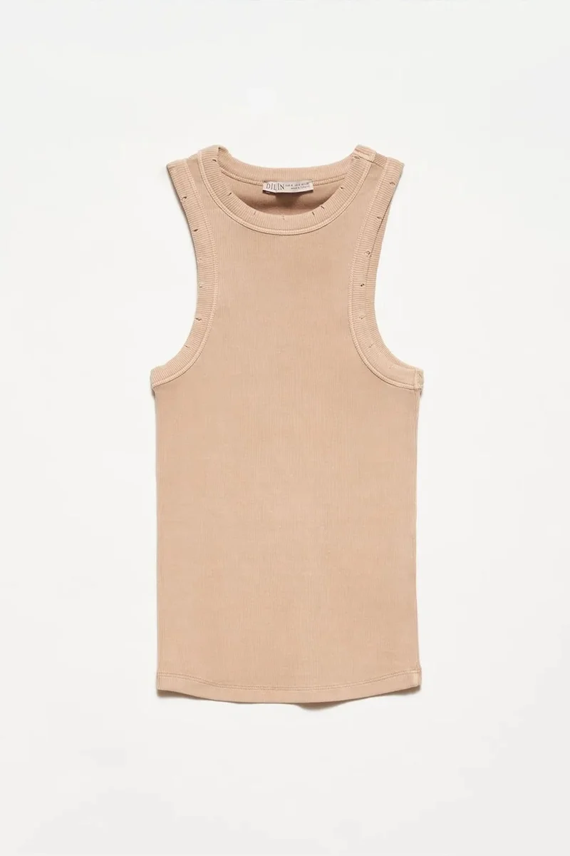 DILVIN Sleeveless Ribbed Knit Blouse