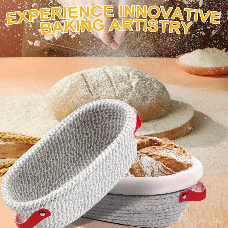 nalcant 10 Inch Oval Cotton Rope Banneton Bread Proofing Basket Banneton Basket Set of 4 Sourdough Bread Baking Supplies with Liner & Cover - Image 5