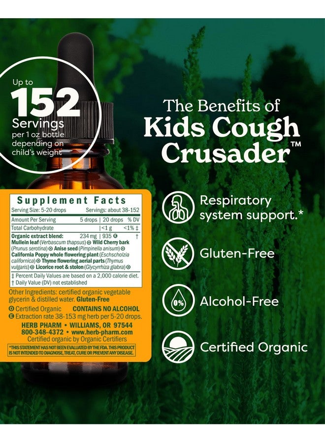 Herb Pharm Kids Certified-Organic Alcohol-Free Cough Crusader Liquid Herbal Formula, Wild Cherry, 1 Fl Oz - Image 2