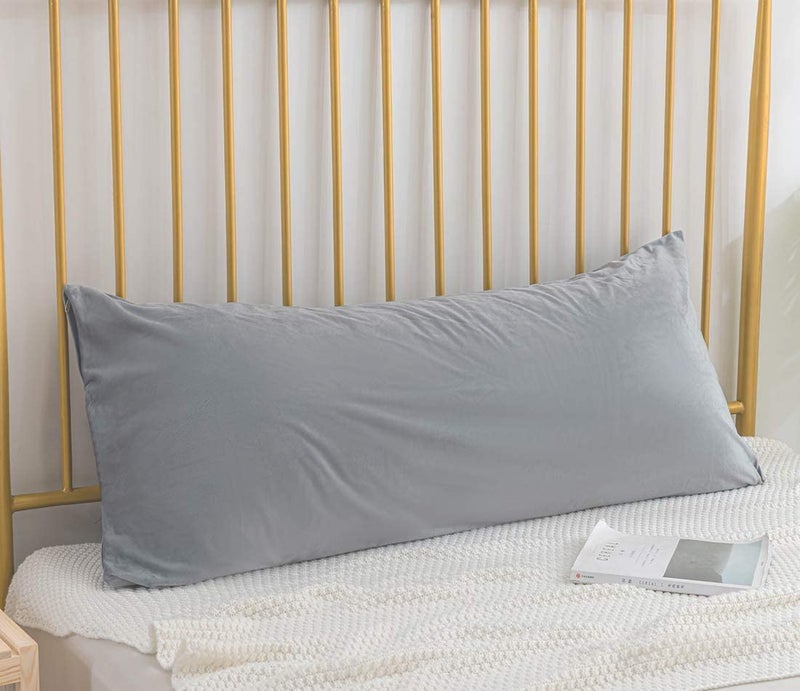 CottonFry Solid 250 TC Ultra Soft Velvet Body Pillow Cover/Case Pillowcase with Hidden Zipper, Zippered Body Pillow Case (Gray, 20x54), 53 x 137 cm, 1 piece - Image 1