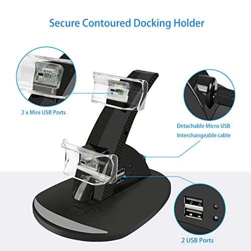 VSEER PS3 Controller Charger, Dual Console Charger Charging Docking Station Stand for PS3 with LED Indicators, Black - Image 4