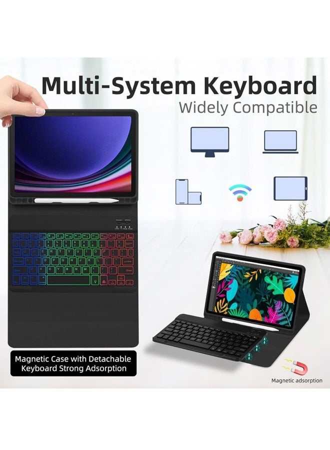 general Bluetooth keyboard suitable for Samsung Tab S7/S8/S9/S9 FE 11-inch colorful backlit keyboard leather case - Image 2