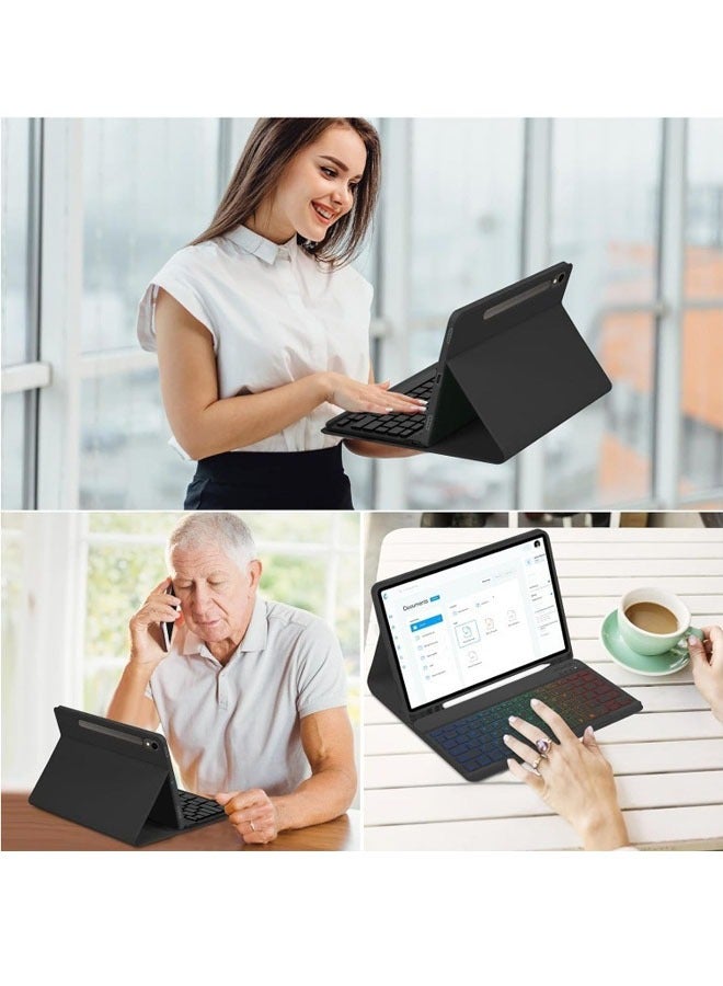 general Bluetooth keyboard suitable for Samsung Tab S7/S8/S9/S9 FE 11-inch colorful backlit keyboard leather case - Image 3