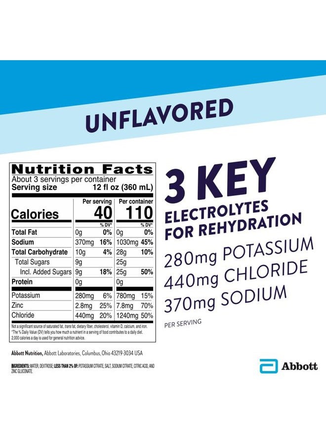 Pedialyte - Electrolyte Solution, Unflavored, Hydration Drink, 33.8 Fl Oz. (Pack of 4) - Image 1