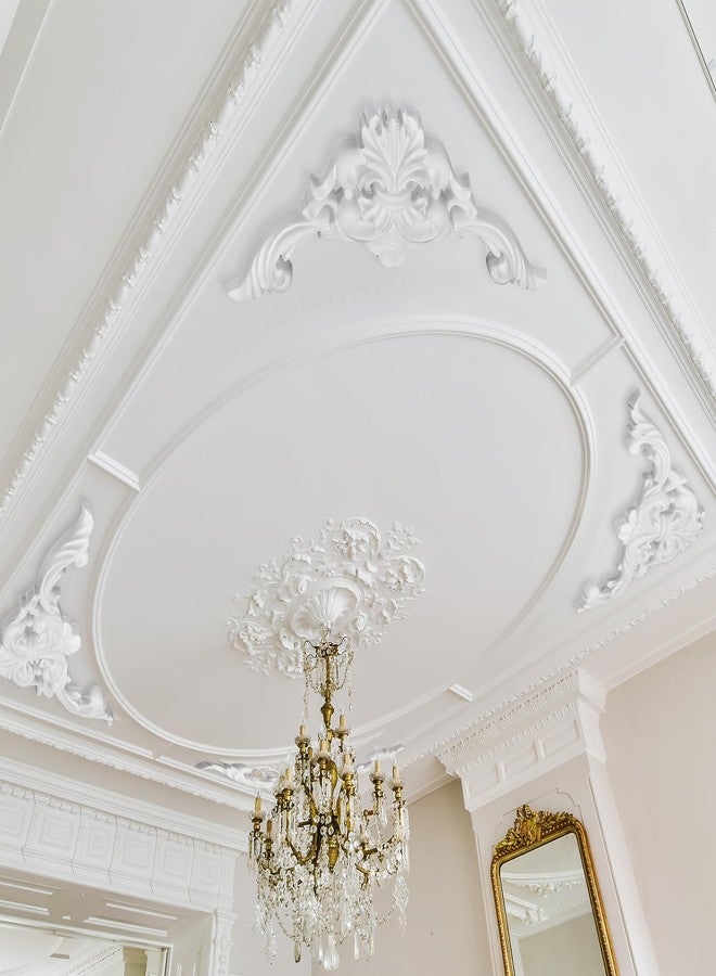 Colingmill 4 Pcs Ceiling Molding Kit Corners Murals Trim French Style Accent Wall Decor for Interior Medallion Ceiling with Flowers Pattern Decorative Panels for Wall (11.8 x 11.8 in,Elegant) - Image 4
