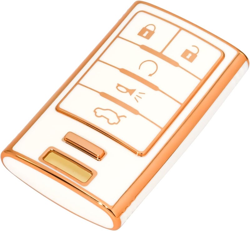 OFFCURVE Key Fob Cover for Cadillac, Soft TPU Car Key Case Protector for Cadillac SRX ATS ELR XTS 2010 2011 2012 2013 2014 2015 Keyless Entry Remote Control Start Car Key Accessories, White - Image 1