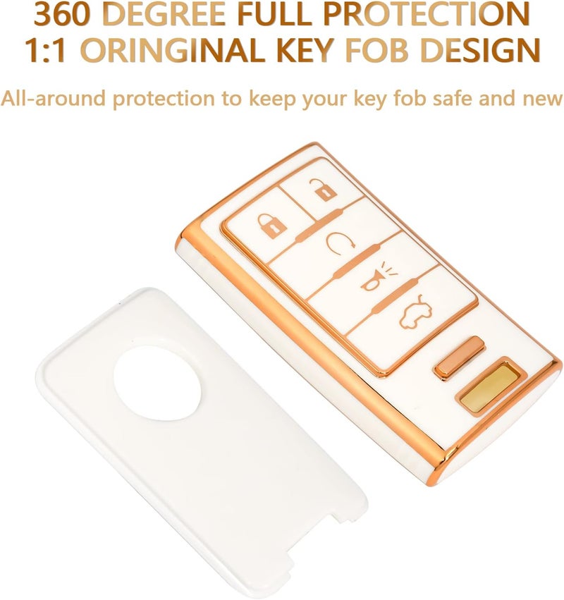 OFFCURVE Key Fob Cover for Cadillac, Soft TPU Car Key Case Protector for Cadillac SRX ATS ELR XTS 2010 2011 2012 2013 2014 2015 Keyless Entry Remote Control Start Car Key Accessories, White - Image 3