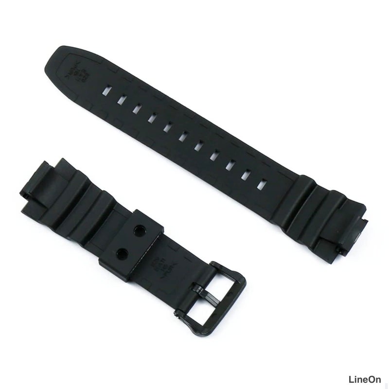 Lineon حزام ساعة من الراتنج 16 مم (أسود) متوافق مع CASI0 MCW-100H، W-S220، HDD-S100 مع أداة ودبابيس - Image 3