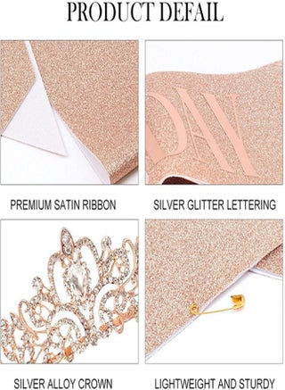 Birthday Queen Sash and Crown Set for Girls and Women Glitter Party Accessories, Birthday Decoration & Gift Kit - view 2