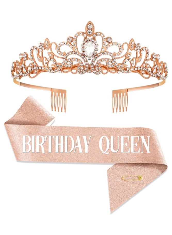 BELLSBERRY Birthday Queen Sash and Crown Set for Girls and Women Glitter Party Accessories, Birthday Decoration & Gift Kit - Image 1