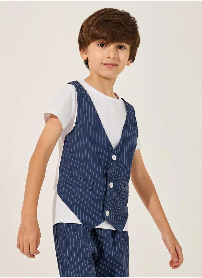 ستايلي Striped Round Neck Vest T-Shirt and Shorts Set