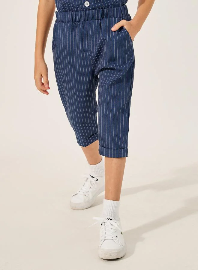 Styli Striped Round Neck Vest T-Shirt and Shorts Set