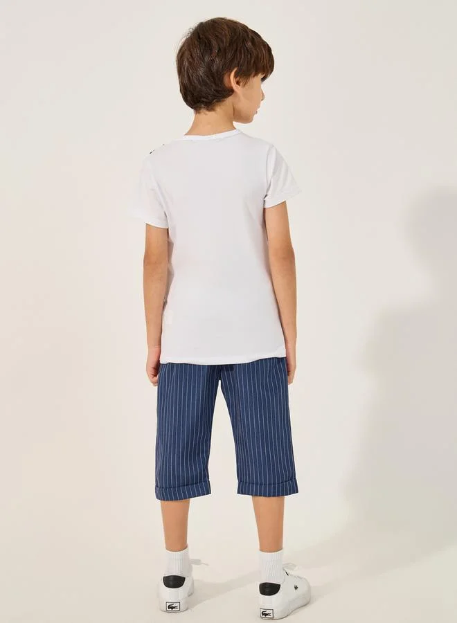 Styli Striped Round Neck Vest T-Shirt and Shorts Set