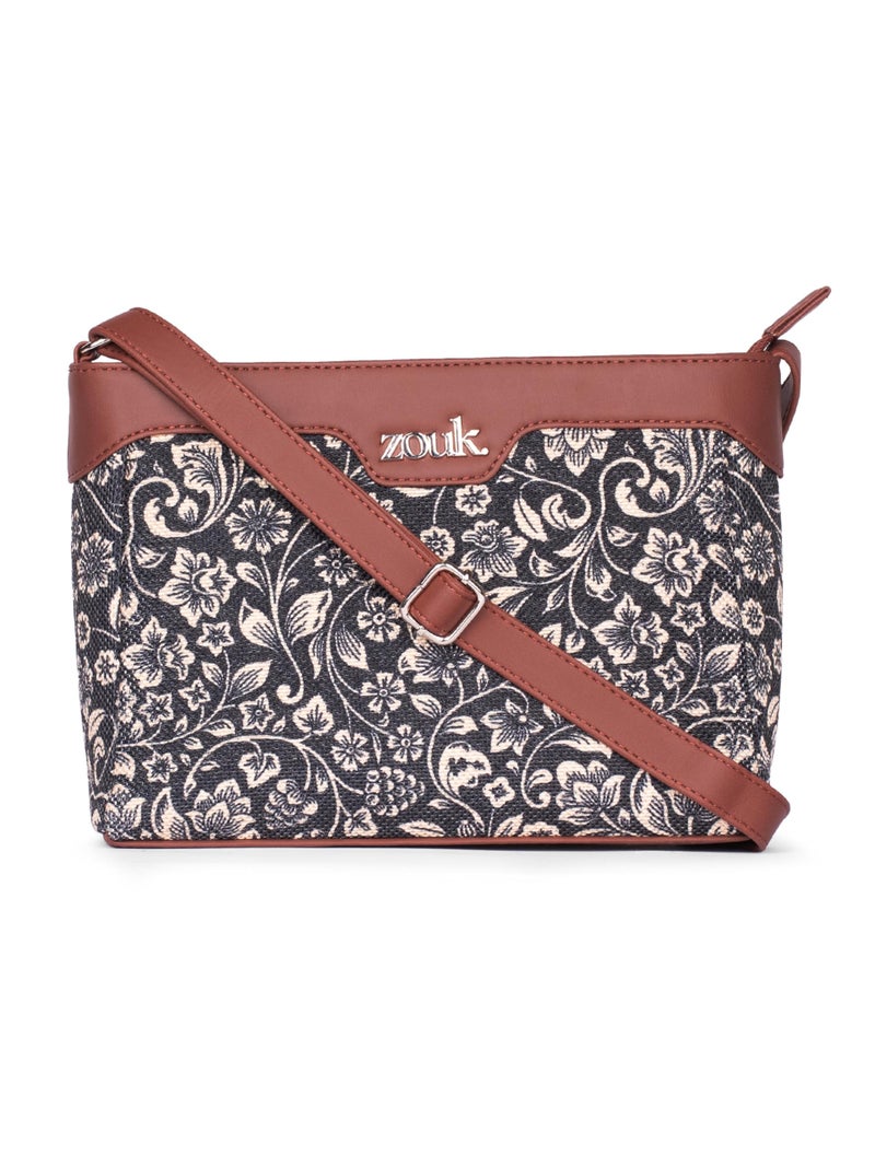 ZOUK Harmony Sling Bag | Crossbody Bags for Women | Women's Handbags | Stylish | Vegan Leather Evening Bag | Travel & Office Use | Purse and Wallet | FloMotif Print - Image 1