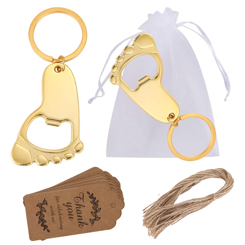 Layseri Layseri 24 Pack Baby Footprint Keychain Bottle Opener Baby Shower Favors and DecorationBottle Opener for Guest Wedding Party Favorwith Organza Bags and Thank You Tags Gold 24