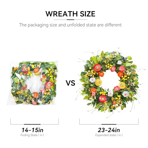 Soomeir Spring Wreaths for Front Door, Soomeir Summer Peony Outdoor Wreath, Green Floral Door Decor for All Season Home Wall Wedding Farmhouse Holiday (Colorful Peony) - Image 5