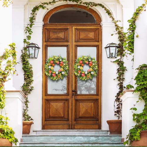 Soomeir Spring Wreaths for Front Door, Soomeir Summer Peony Outdoor Wreath, Green Floral Door Decor for All Season Home Wall Wedding Farmhouse Holiday (Colorful Peony) - Image 2