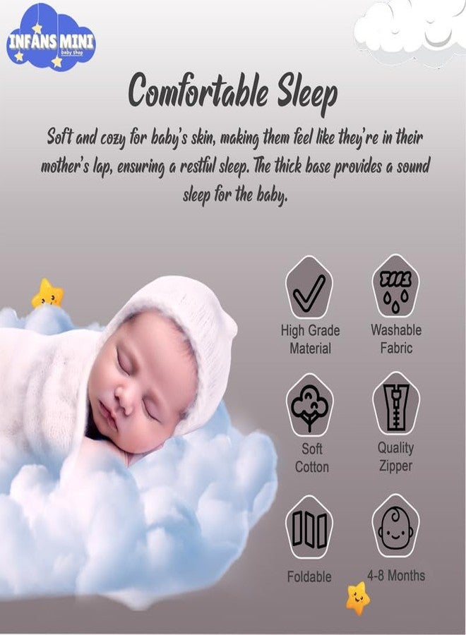 Infans Mini New Born Baby Bedding Set Premium Cotton|Baby Carry Bed|Mosquito Net Bed|Baby Sleeping Bed for 4-8 Months Babies(Mega)|Unisex 3 Pcs Portable Bedding Set |(Elephant Grey) - Image 3