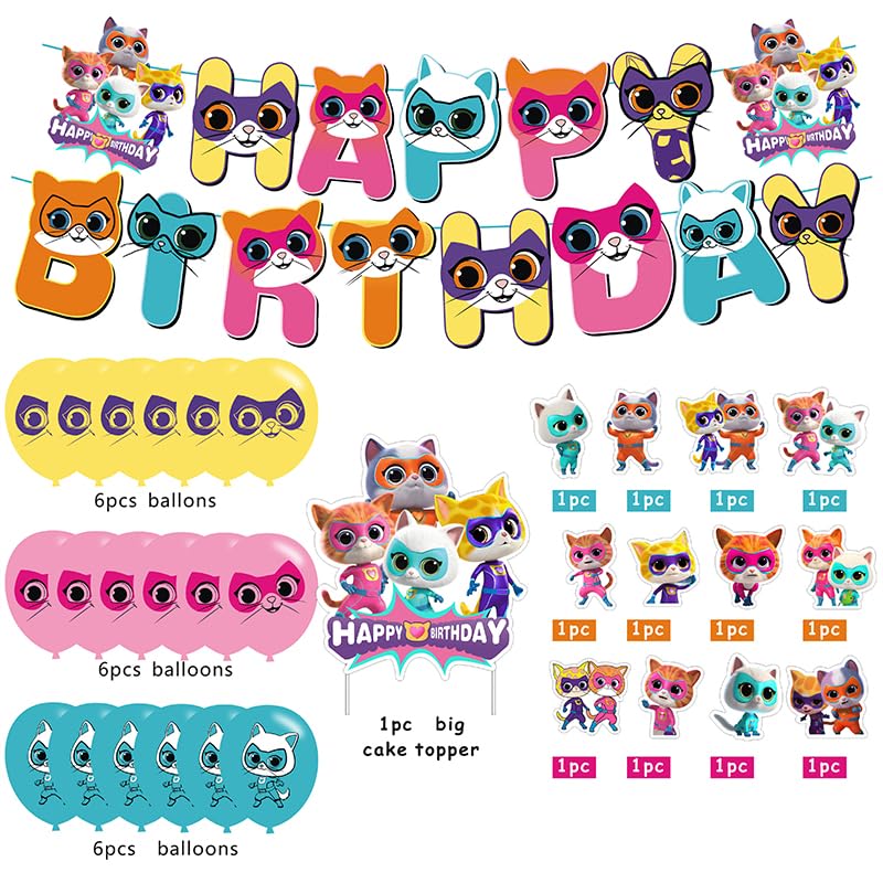 BNFUO Super Cats Birthday Decorations, Super Cats Party Supplies Include Happy Birthday Banner, Cake Topper and Cupcake Toppers, Balloons for Kids Party Decor - Image 2