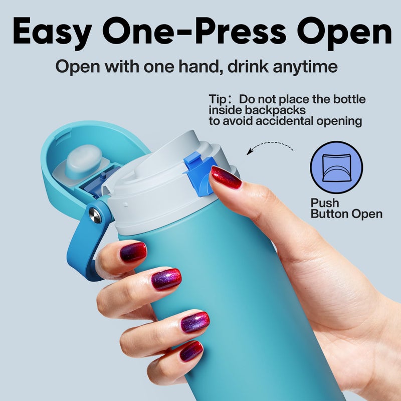 ENCOOL Insulated Water Bottle with Straw - Encool Stainless Steel Water Bottle with Push Button Lid, Leak-Proof & BPA-Free, Keeps Cold for 24 Hours for Sports, Travel, Gym (24 oz, Silk Blue) - Image 5