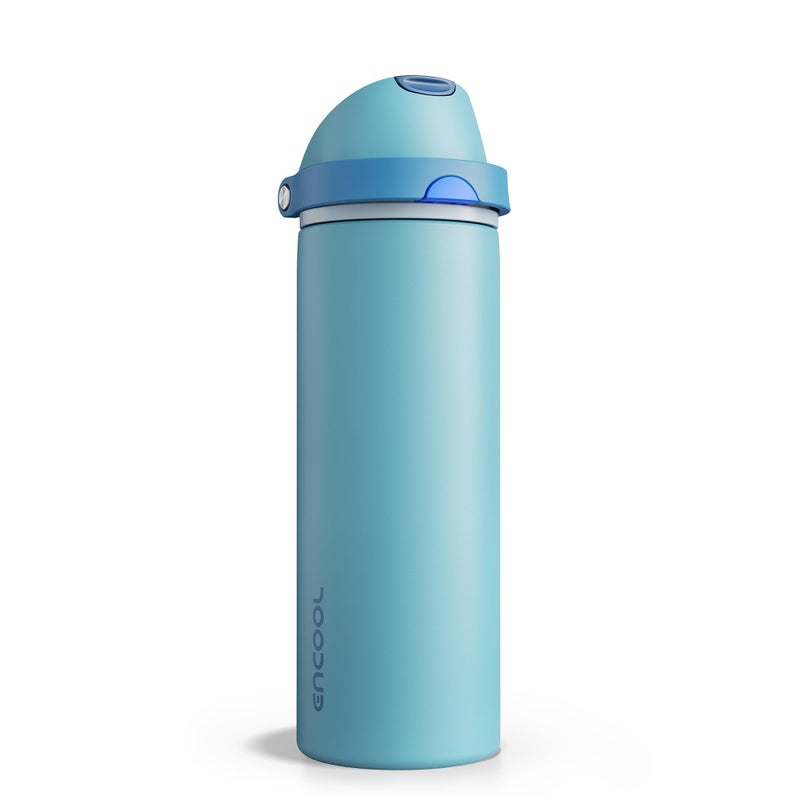 ENCOOL Insulated Water Bottle with Straw - Encool Stainless Steel Water Bottle with Push Button Lid, Leak-Proof & BPA-Free, Keeps Cold for 24 Hours for Sports, Travel, Gym (24 oz, Silk Blue) - Image 1
