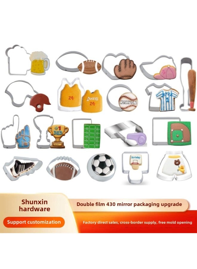 Rugby Cookie Mold Stainless Steel Baseball Football Basketball Shoes Flip Cake Mold Baking Tools Cookies-Specifications:Baseball Cap-Color:Silver Gray - Image 2