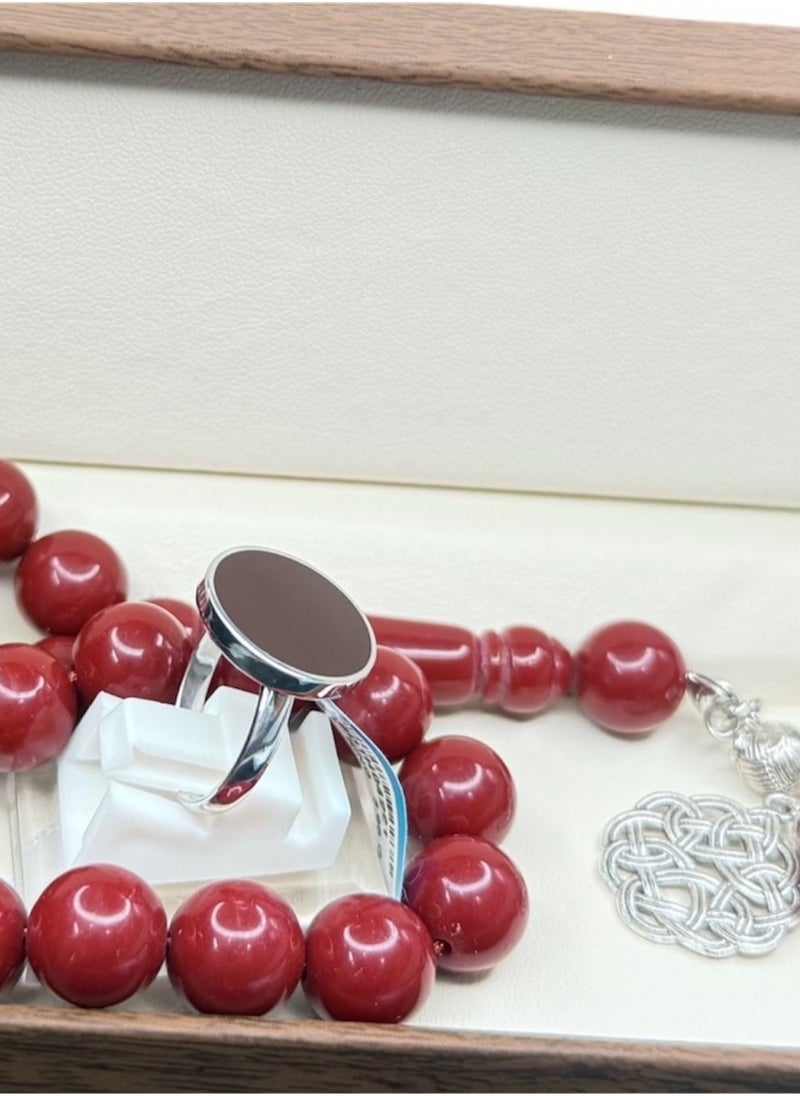 ماركة غير محددة - خاتم رجالي ملكي فضة أصلي 100% فاخر عيار 925 مع هدية مسبحة رجالي في عبوة أنيقة. خواتم ملكية دائرية فاخرة تصلح كهدية 005 - Image 1